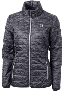 Cutter and Buck Cleveland Guardians Womens Black Mono Rainier PrimaLoft Printed Filled Jacket