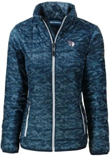 Cutter and Buck Cleveland Guardians Womens Navy Blue Mono Rainier PrimaLoft Printed Filled Jacke..