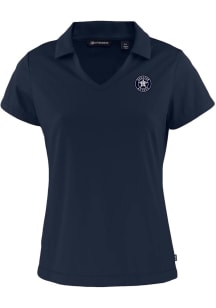 Cutter and Buck Houston Astros Womens Navy Blue Mono Daybreak V Neck Short Sleeve Polo Shirt