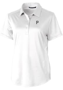 Cutter and Buck Pittsburgh Pirates Womens White Mono Prospect Short Sleeve Polo Shirt