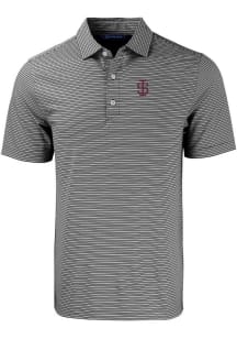 Cutter and Buck Southern Illinois Salukis Mens Black Forge Double Stripe Short Sleeve Polo