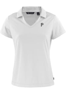 Cutter and Buck Pittsburgh Pirates Womens White Mono Daybreak V Neck Short Sleeve Polo Shirt