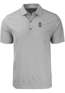 Cutter and Buck Southern Illinois Salukis Mens Grey Forge Heather Stripe Short Sleeve Polo
