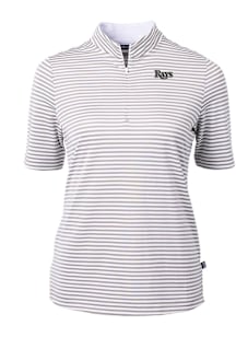 Cutter and Buck Tampa Bay Rays Womens Grey Mono Virtue Eco Pique Stripe Short Sleeve Polo Shirt