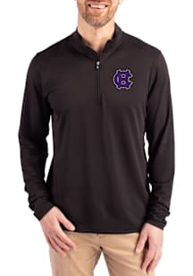 Cutter and Buck Holy Cross Crusaders Mens Black Virtue Eco Pique Long Sleeve Qtr Zip Pullover