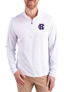 Cutter and Buck Holy Cross Crusaders Mens White Virtue Eco Pique Long Sleeve Qtr Zip Pullover