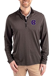 Cutter and Buck Holy Cross Crusaders Mens Black Virtue Eco Pique Micro Stripe Long Sleeve Qtr Zip..