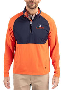 Cutter and Buck Illinois Fighting Illini Mens Orange Adapt Eco Hybrid Long Sleeve Qtr Zip Pullover