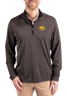 Cutter and Buck Iowa Hawkeyes Mens Black Virtue Eco Pique Micro Stripe Long Sleeve Qtr Zip Pullove..