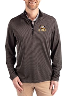 Cutter and Buck LSU Tigers Mens Black Virtue Eco Pique Micro Stripe Long Sleeve Qtr Zip Pullover