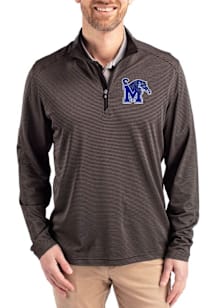 Cutter and Buck Memphis Tigers Mens Black Virtue Eco Pique Micro Stripe Long Sleeve Qtr Zip Pullov..