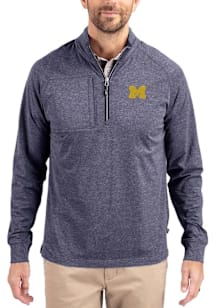 Cutter and Buck Michigan Wolverines Mens Navy Blue Adapt Eco Knit Big and Tall Qtr Zip