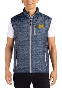 Cutter and Buck Michigan Wolverines Mens Navy Blue Rainier PrimaLoft Printed Sleeveless Jacket