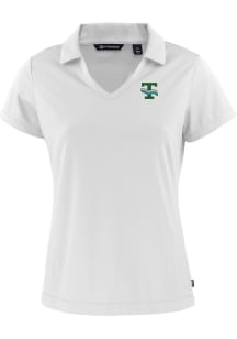 Cutter and Buck Tulane Green Wave Womens White Daybreak V Neck Short Sleeve Polo Shirt
