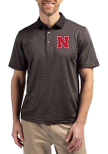 Cutter and Buck Nebraska Cornhuskers Black Virtue Eco Pique Micro Stripe Big and Tall Polo