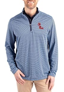 Cutter and Buck Ole Miss Rebels Mens Blue Virtue Eco Pique Stripe Big and Tall Qtr Zip