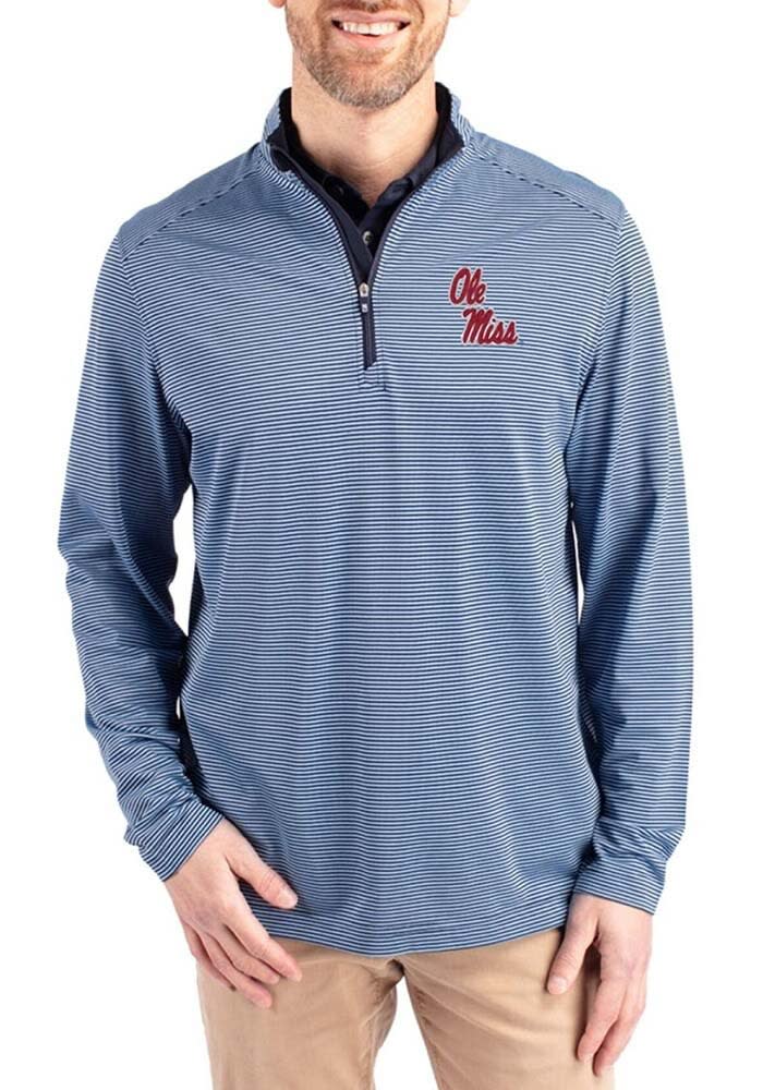 Cutter and Buck Ole Miss Rebels Mens Virtue Eco Pique Micro Stripe