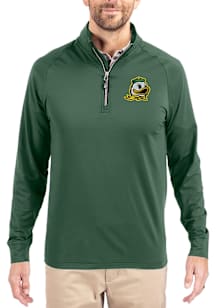 Cutter and Buck Oregon Ducks Mens Green Adapt Eco Knit Long Sleeve Qtr Zip Pullover