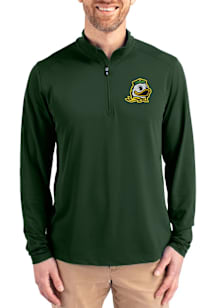Cutter and Buck Oregon Ducks Mens Green Virtue Eco Pique Long Sleeve Qtr Zip Pullover