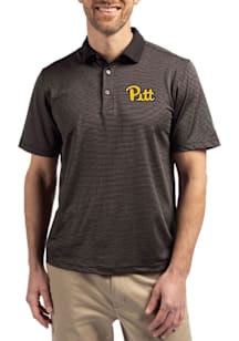 Mens Pitt Panthers Black Cutter and Buck Virtue Eco Pique Micro Stripe Short Sleeve Polo Shirt