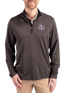 Cutter and Buck Texas Southern Tigers Mens Black Virtue Eco Pique Micro Stripe Long Sleeve Qtr Zip..