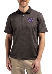 Washington Huskies Black Cutter and Buck Virtue Eco Pique Micro Stripe Big and Tall Polo