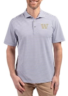 Cutter and Buck Washington Huskies Mens Pink Virtue Eco Pique Stripe Short Sleeve Polo