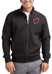 Black Wisconsin Badgers Cutter and Buck Mens Roam Big and Tall Light Weight Jacket