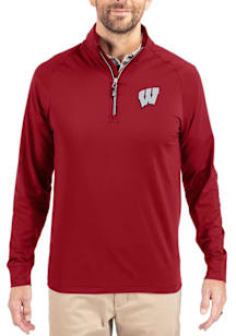 Cutter and Buck Wisconsin Badgers Mens Cardinal Adapt Eco Knit Long Sleeve Qtr Zip Pullover