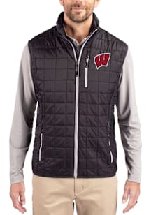 Mens Wisconsin Badgers Black Cutter and Buck Rainier PrimaLoft Vest