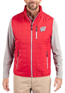 Mens Wisconsin Badgers Red Cutter and Buck Rainier PrimaLoft Vest