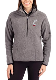 Womens Cincinnati Bearcats Grey Cutter and Buck Cascade Sherpa Qtr Zip