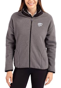 Womens K-State Wildcats Grey Cutter and Buck Cascade Sherpa Long Sleeve Full Zip Jacket
