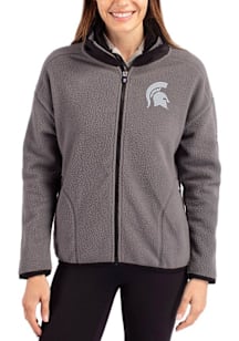Womens Michigan State Spartans Grey Cutter and Buck Cascade Sherpa Long Sleeve Full Zip Jacket