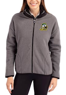 Womens Oregon Ducks Grey Cutter and Buck Cascade Sherpa Long Sleeve Full Zip Jacket