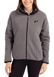 Womens Purdue Boilermakers Grey Cutter and Buck Cascade Sherpa Long Sleeve Full Zip Jacket