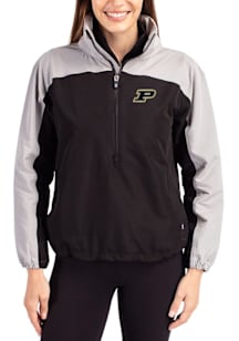 Womens Purdue Boilermakers Black Cutter and Buck Charter Eco Long Sleeve Pullover