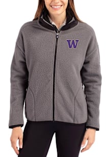 Cutter and Buck Washington Huskies Womens Grey Cascade Sherpa Long Sleeve Full Zip Jacket