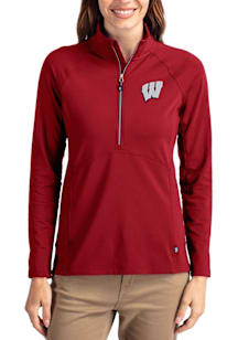 Cutter and Buck Wisconsin Badgers Womens Cardinal Adapt Eco Qtr Zip