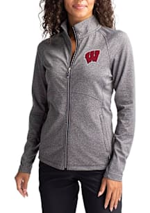 Womens Wisconsin Badgers Black Cutter and Buck Adapt Eco Knit Light Weight Jacket
