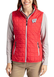 Womens Wisconsin Badgers Red Cutter and Buck Rainier PrimaLoft Vest