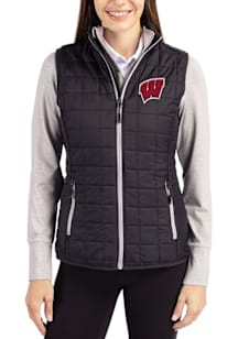 Womens Wisconsin Badgers Black Cutter and Buck Rainier PrimaLoft Vest
