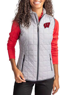 Womens Wisconsin Badgers Grey Cutter and Buck Rainier PrimaLoft Vest