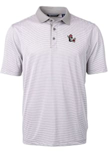 Cutter and Buck NC State Wolfpack Mens Grey Vault Virtue Eco Pique Micro Stripe Short Sleeve Polo