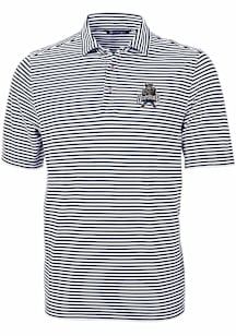 Cutter and Buck Utah State Aggies Navy Blue Vault Virtue Eco Pique Stripe Big and Tall Polo