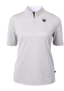Womens Cincinnati Bearcats Grey Cutter and Buck Vault Virtue Eco Pique Stripe Short Sleeve Polo Sh..