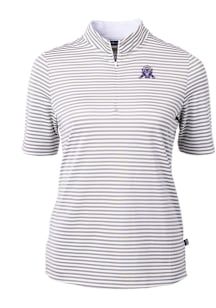 Cutter and Buck Northwestern Wildcats Womens Grey Vault Virtue Eco Pique Stripe Short Sleeve Polo..