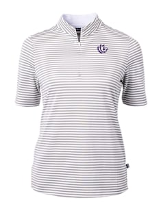 Cutter and Buck TCU Horned Frogs Womens Grey Vault Virtue Eco Pique Stripe Short Sleeve Polo Shirt