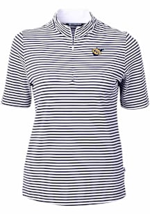 Cutter and Buck West Virginia Mountaineers Womens Navy Blue Vault Virtue Eco Pique Stripe Short Sl..