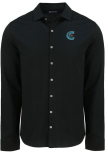 Cutter and Buck Charlotte Knights Mens Black Advantage Soft Pique Long Sleeve Dress Shirt